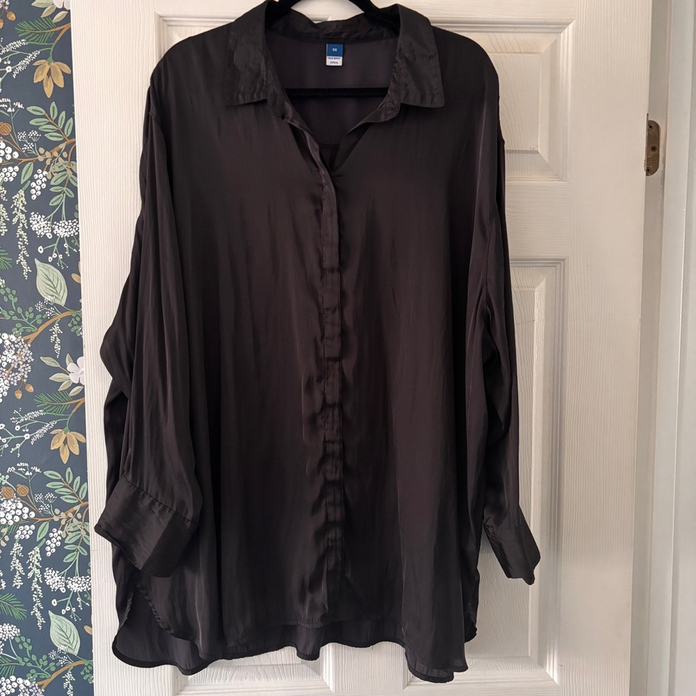 Black Satin Old Navy Button Front Blouse